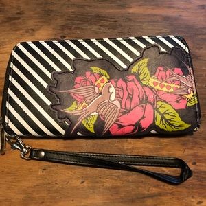 Striped Swallow/Rose Wallet/Clutch, Wristlet